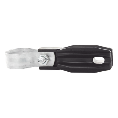 Aislador de paso o esquina con abrazadera incluida de 33-38mm para uso en tubería de malla ciclónica.