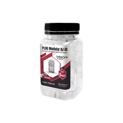 Bote con 100 Piezas de Plug Modular RJ45 Cat5e blindado, chapado de oro a 30 micras para durabilidad extrema CON PIN DE