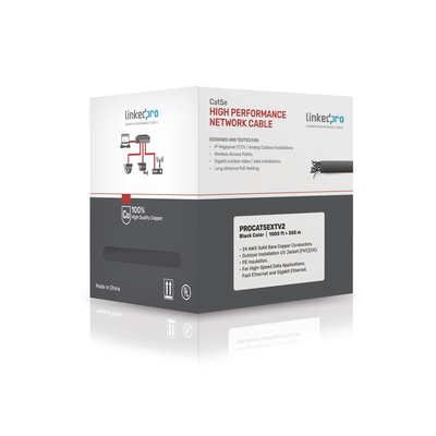 Bobina de cable de 305 m, Cat5e , FTP, blindado, para intemperie, color negro, UL, para aplicaciones en CCTV, redes de d