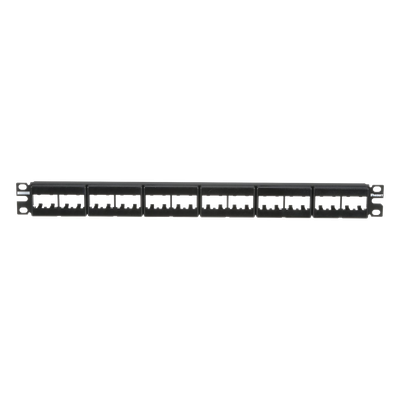 Panel de Parcheo Modular Mini-Com (Sin Conectores), Plano, Sin Blindaje, Con Etiqueta y Cubierta, de 24 puertos, 1UR