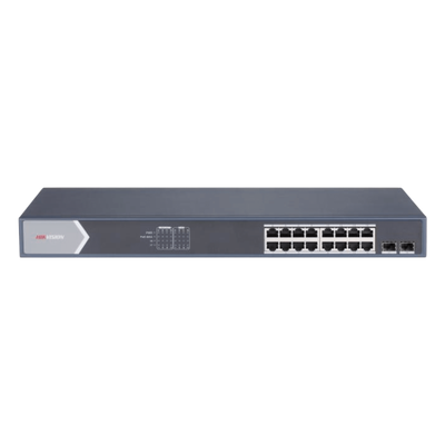 Switch Gigabit PoE+ / Administrable / 16 puertos 10/100/1000 Mbps PoE+ / 2 puertos SFP / configuración remota desde Hik-
