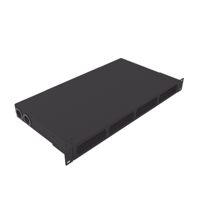 Distribuidor de fibra óptica vacio 19in, Acepta 4 placas Acopladoras de Linkedpro, hasta 48 fibras, 1UR, Incluye charola