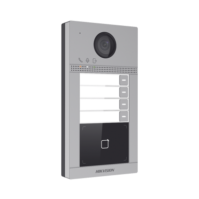 Videoportero IP (IP65 + IK08) con Llamada y apertura desde APP Hik-Connect / Soporta 4 Departamentos / PoE Estandar / In