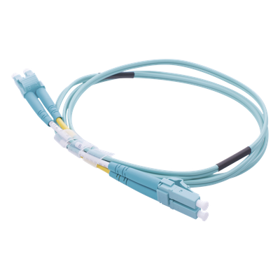 Jumper de Fibra Óptica Multimodo OM4 50/125 LC-LC OFNR (Riser), 2.0 mm, Dúplex, Aqua, 1 metro