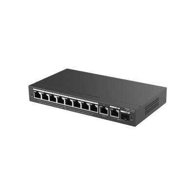 Switch Administrable PoE con 8 Puertos Gigabit PoE 802.3af/at + 1 Puerto Uplink Gigabit + 1 Puerto Combo SFP/RJ45 Gigabi