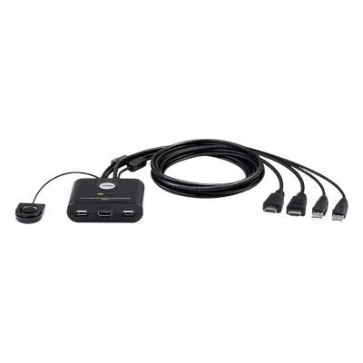 Switch KVM / USB FHD HDMI / de 2 Puertos en Formato Cable / 1920×1080 @ 60Hz (FHD) / HDCP 1.4 / Conecta y Controla 2 Equ