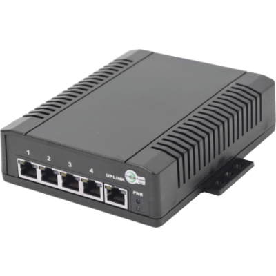 Switch para Aplicación Solar, 4 Puertos PoE 802.3 af/at 10/100/1000 Mbps y un Puerto de Datos, Entrada 12-24 VCD
