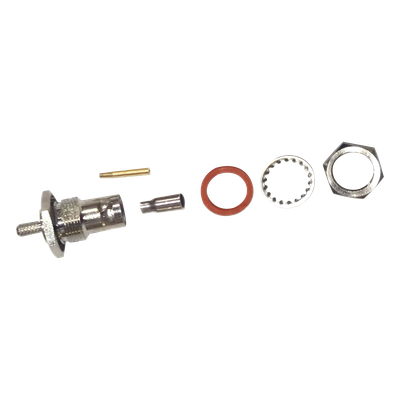 Conector BNC Hembra / Chasis en D-Plano, de Anillo / RG-174, Niquel / Oro / Teflón.