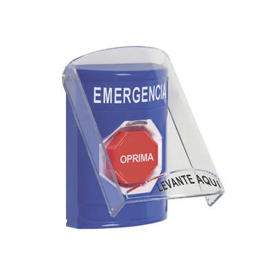 Botón de Emergencia en Español con Tapa Protectora de Policarbonato Súper Resistente, Restablecimiento con Llave y Siren
