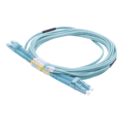 Jumper de Fibra Óptica Multimodo OM4 50/125 LC-LC OFNR (Riser), 2.0 mm, Dúplex, Aqua, 3 metros